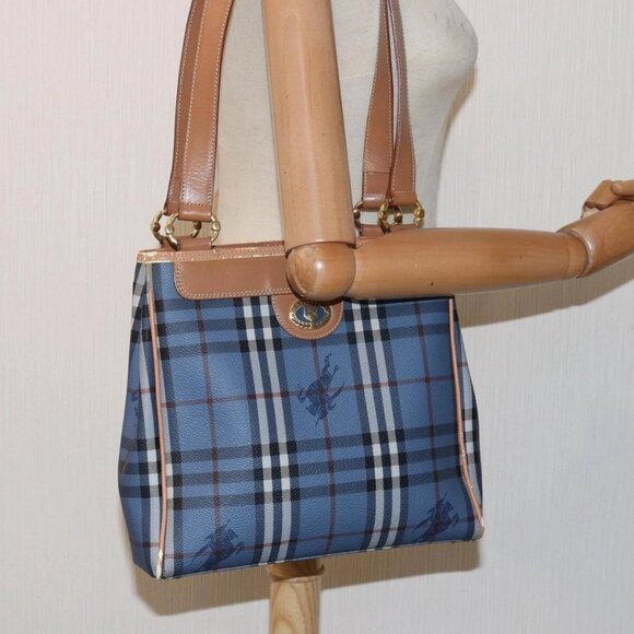 Burberrys Nova Check Tote Bag PVC Leather Blue Auth - Picture 1 of 16